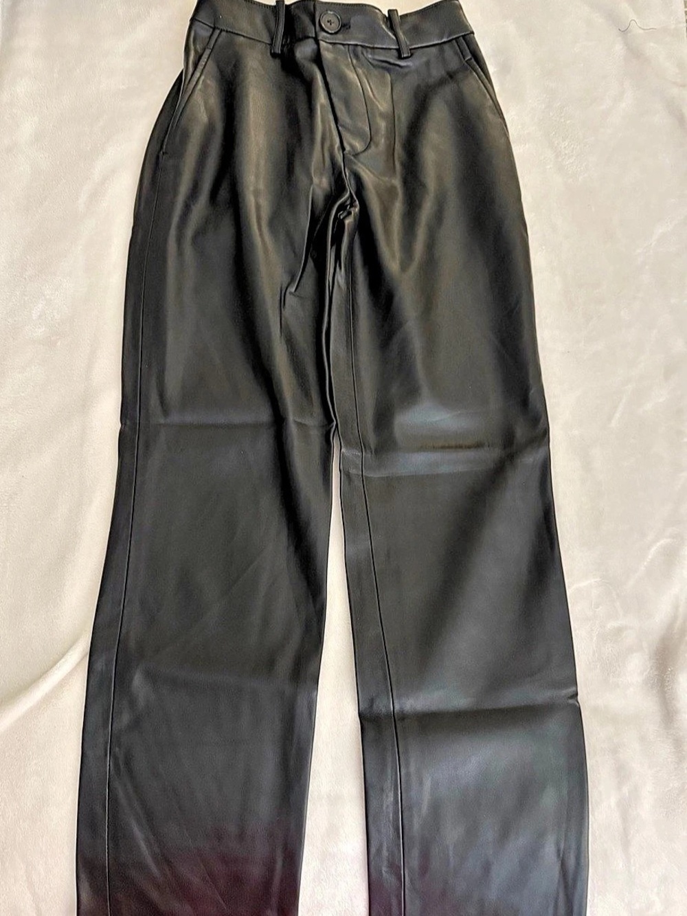 Zara Faux Leather Straight-Leg Pants Pleated Back Stretch Size Small